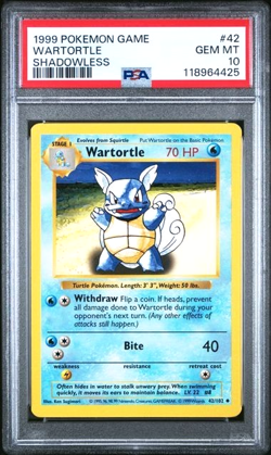 1999 Pokemon Wartortle Shadowless #42/102 PSA 10 Gem Mint - Image 1