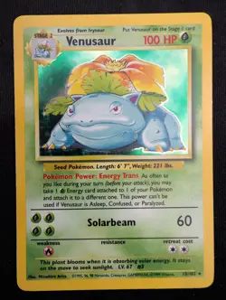 Pokemon TCG Venusaur 15/102 Base Set Holo Unlimited Holo Rare LP - Image 1