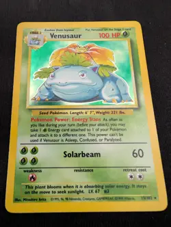 Pokemon TCG Venusaur 15/102 Base Set Holo Unlimited Holo Rare LP - Image 3