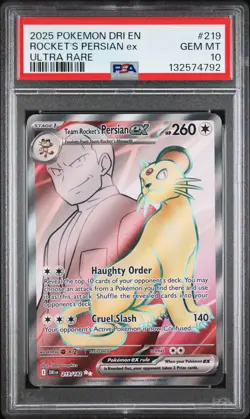 2025 POKEMON DRI EN-DESTINED RIVALS ULTRA RARE TEAM ROCKET'S PERSIAN EX PSA 10 - Image 1