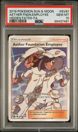 POKEMON SUN & MOON HIDDEN FATES SV81 FULL ART/AETHER FOUNDATION EMPLOYEE PSA 10 - Image 1