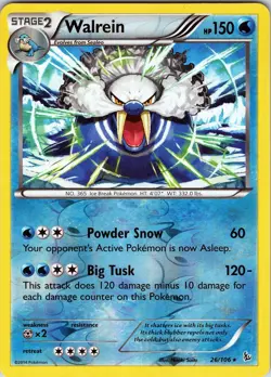 Walrein 26/106 Rare - Pokemon TCG XY: Flashfire - Reverse Holo (NM) - Image 1