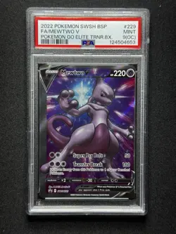 PSA 9 OC Pokemon Mewtwo V SWSH229 Pokemon GO Promo MISCUT ERROR + Alignment Dot! - Image 1