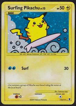Surfing Pikachu 114/111 Rising Rivals Secret Rare Pokemon Card LP - Image 1