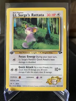 Near Mint WOTC 1st Edition 2000 LT. SURGE’S RATTATA Original Pokemon 85 - Image 1