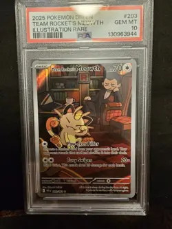 Team Rocket'S Meowth 203 Pokemon Destined Rivals PSA 10 Damaged case - Image 1