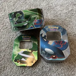 2x 2006 Pokemon Rayquaza EMPTY EX Holiday Tin Kyogre Groudon CCG Rare - Image 1
