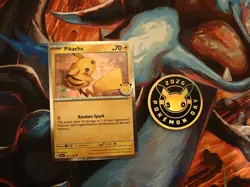 Pokemon Card - Pikachu 051/162 Pokemen Day 30th Anniversary Stamped with Coin - Image 1