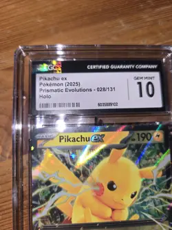 Pokemon Pikachu ex 028/131 2025 Prismatic Evolutions Holo CGC 10 Gem Mint - Image 3