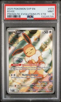 Pokemon SVP-EN Eevee #173 Prismatic Evolutions ETB Pokemon Center Stamp PSA 9 - Image 1