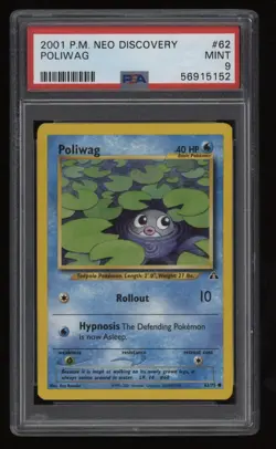 2001 Pokemon Neo Discovery PSA 9 POLIWAG Non Holo #62 *NICE* Low POP4 - Image 1