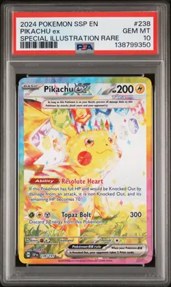 2024 POKEMON SSP EN-SURGING SPARKS SPECIAL ILLUSTRATION RARE PIKACHU EX PSA 10 - Image 1