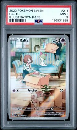 2023 POKEMON SVI EN SCARLET & VIOLET 211 RALTS ILLUSTRATION RARE PSA 9 - Image 1