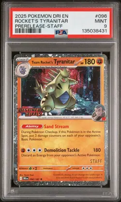 2025 POKEMON DRI EN-DESTINED RIVALS #096 TEAM ROCKET'S TYRANITAR PSA 9 - Image 1