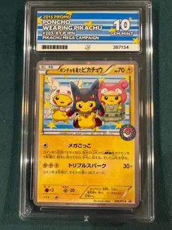 Poncho Wearing Pikachu Mega Campaign Promo 203/XY-P Pokemon Japanese 10 MINT - Image 1