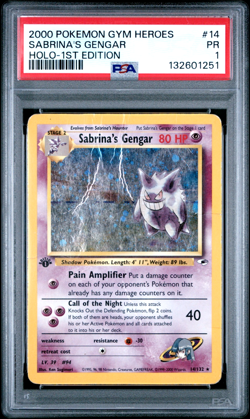 1ST EDITION PSA 1 2000 Pokemon Gym Heroes Sabrina's Gengar 14/132 Holo Foil Rare - Image 1