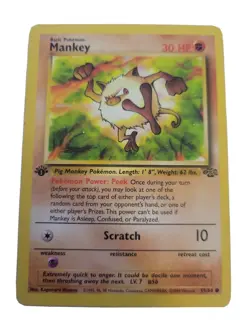 Pokemon TCG Mankey Jungle 55/64 Regular 1st Edition Common Fighting WOTC Damaged - Image 1