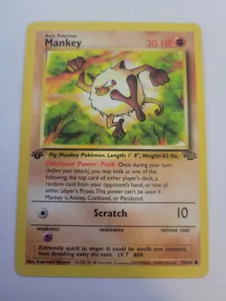 Pokemon TCG Mankey Jungle 55/64 Regular 1st Edition Common Fighting WOTC Damaged - Image 2