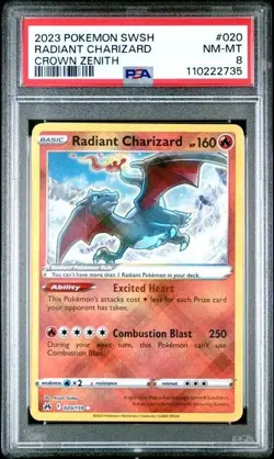 2023 POKEMON SWORD & SHIELD CROWN ZENITH 020/159 RADIANT CHARIZARD PSA 8 - Image 3