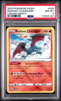 2023 POKEMON SWORD & SHIELD CROWN ZENITH 020/159 RADIANT CHARIZARD PSA 8 - Image 5
