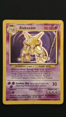 Alakazam Holo Rare Pokemon Card 1/102 Base Set 1999 Unlimited Damaged! - Image 1