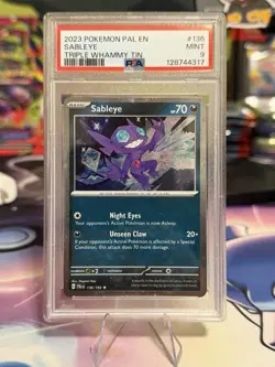 2023 POKEMON PAL EN-PALDEA EVOLVED TRIPLE WHAMMY TIN #136 SABLEYE PSA 9 - Image 1
