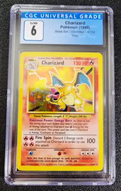 CGC 6 EX/NM 1999 CHARIZARD POKEMON GAME HOLO UNLIMITED BASE SET #4 G3728/29/30 - Image 1