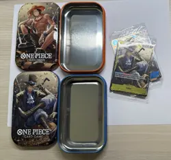 One Piece Sabo P-073 & Portgas.D. Ace P-074 Promo Card Sealed + 2 Empty Tins - Image 4