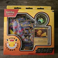 Pokemon TCG Pokemon Day 2026 Collection Box Pikachu Promo Coin 3 Booster Packs - Image 1