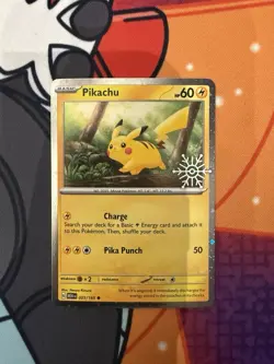 2023 Pokemon Gaming SV 151 - MEW EN Pikachu Cosmos Holo #025/165 HOLIDAY STAMP - Image 1