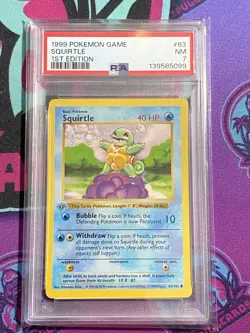1999 Pokemon Game Squirtle Shadowless 1st Edition PSA 7 GREY STAMP ERROR - Image 1