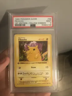 PSA 9 MINT 1999 POKEMON BASE SET 1ST EDITION PIKACHU YELLOW CHEEKS 58/102 THICK - Image 1