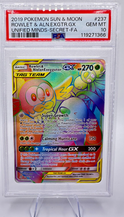 Pokemon S&M Unified Minds Rowlet & Alolan Exeggutor GX #237 | PSA 10 GEM MINT - Image 1