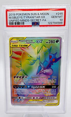 Pokemon Unified Minds Mega Sableye & Tyranitar GX #245 | SECRET FULL ART,PSA 10 - Image 1