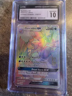 2017 Pokemon Crimson Invasion Gyarados GX 112/111 Rainbow Secret CGC 10 POP 27 - Image 1