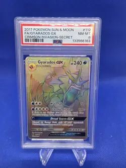 Pokemon Sun Moon Crimson Invasion Gyarados GX 112/111 Rainbow Secret Rare PSA 8 - Image 1