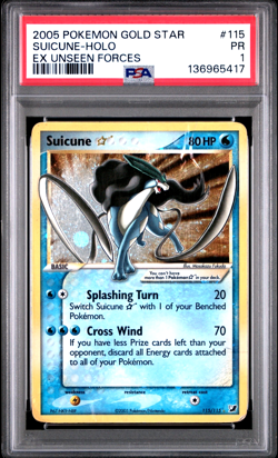 PSA 1 PR 2005 Pokemon EX Unseen Forces Suicune GOLD STAR Holo Foil Rare 115/115 - Image 1