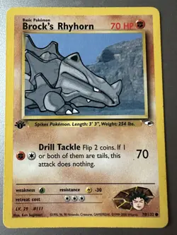 Brock's Rhyhorn 70/132 - 1ST EDITION - Gym Heroes - Pokemon Card LP - Image 1