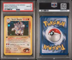 2000 POKEMON GYM HEROES BROCK’S RHYDON HOLO - 1ST EDITION #2 PSA 8 - Image 3