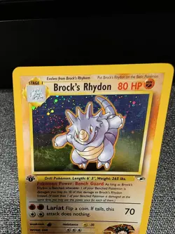 2000 Pokemon Gym Heroes 1st Edition Brock's Rhydon Holo #2/132 LP - Image 3