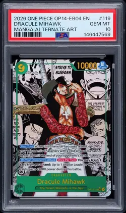 2026 ONE PIECE OP14-THE AZURE SEA'S SEVEN MANGA ALT ART DRACULE MIHAWK PSA 10 - Image 1