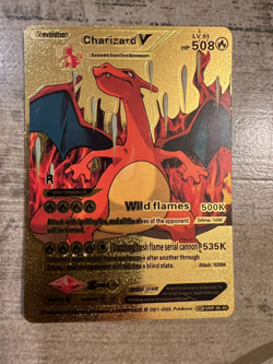 Charizard V HP508 Wild Flames Unique Gold Foil Fan Art Display Card NM! - Image 1