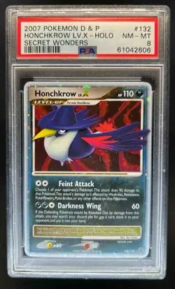 2007 Pokemon Diamond & Pearl Secret Wonders Honchkrow LV.X Holo #132/132 PSA 8 - Image 1