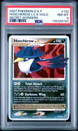 2007 POKEMON DIAMOND & PEARL SECRET WONDERS #132 HONCHKROW LV. X-HOLO PSA 8 - Image 1