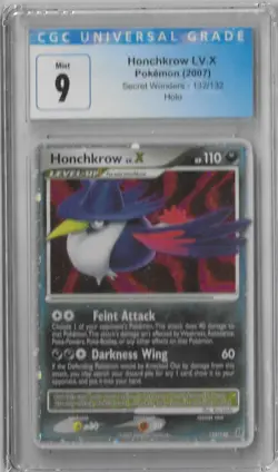 CGC 9 Mint Honchkrow LV.X 132/132 Secret Wonders Holo Pokemon TCG Card - Image 1