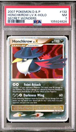 POKEMON D&P SECRET WONDERS HONCHKROW LV. X #132/132 ULTRA RARE HOLO PSA 7 RC107 - Image 1