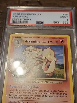 2016 Pokemon XY Evolutions #18 - PSA Mint 9 - ARCANINE - Image 3