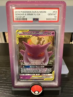 Pokemon TCG 2019 Sun & Moon Team Up Gengar Mimikyu GX 53 PSA 10 Gem Mint - Image 1