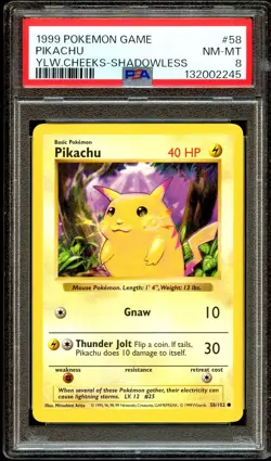 PSA 8 NM-MINT Pikachu 58/102 SHADOWLESS Base Set Pokemon Card 245 - Image 1