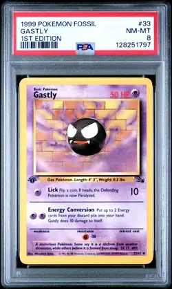 1999 POKEMON FOSSIL 1ST ED #33 GASTLY PSA 8 - Image 1